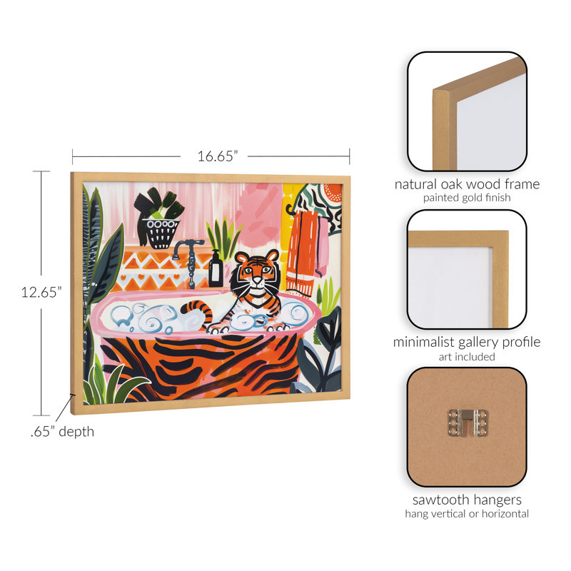 Art mural mignon avec salle de bain, H 16,65 po x l 12,65 po, Cadre doré