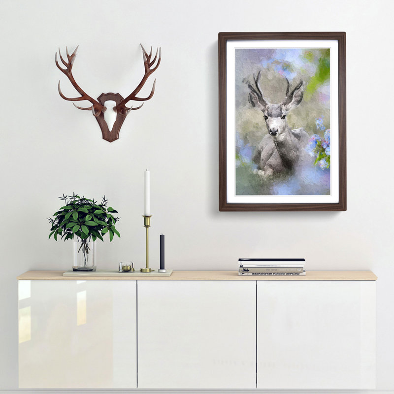 Resting Deer - Framed Print, 36cm H x 27cm W x 2cm D, Walnut Framed