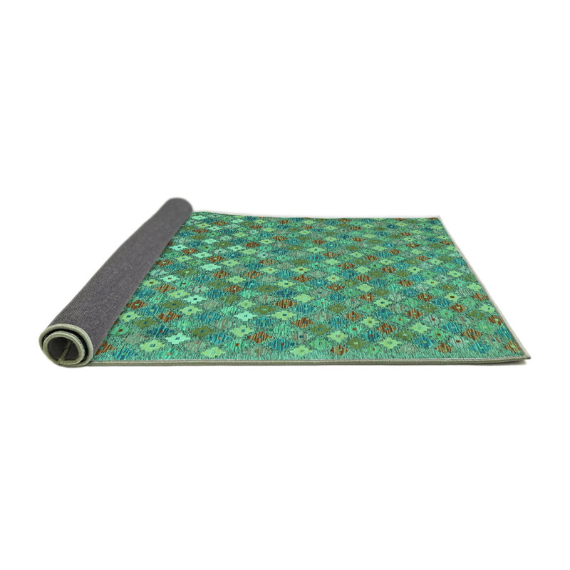 Tapis rond vert en laine et polyester tissé à la machine 6 pi Abstract