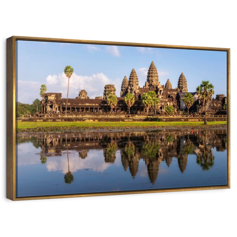 Angkor Wat Reflection, 19 po x 13 po, Cadre flottant doré