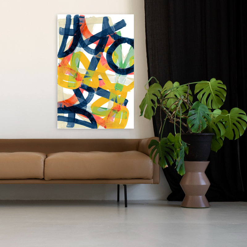 «Shuffling Steps 1», art abstrait géométrique audacieux, H 48 po x l 32 po