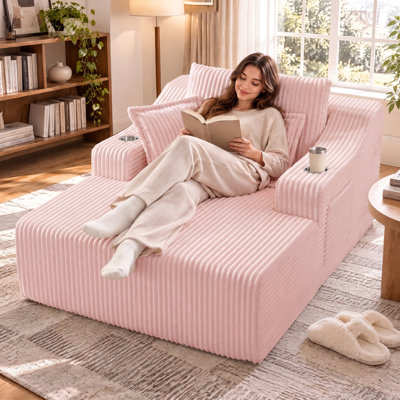 Très grand canapé-lit 67 po en velours côtelé à compression avec porte-gobelets et 3 coussins 67 po