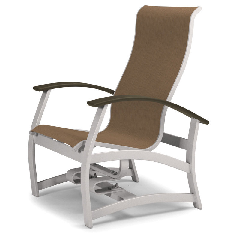 Askar Swivel Powder Coated Aluminum Outdoor Lounge Chair, Pecan Sunbrella®, Gloss White, Beachwood P40