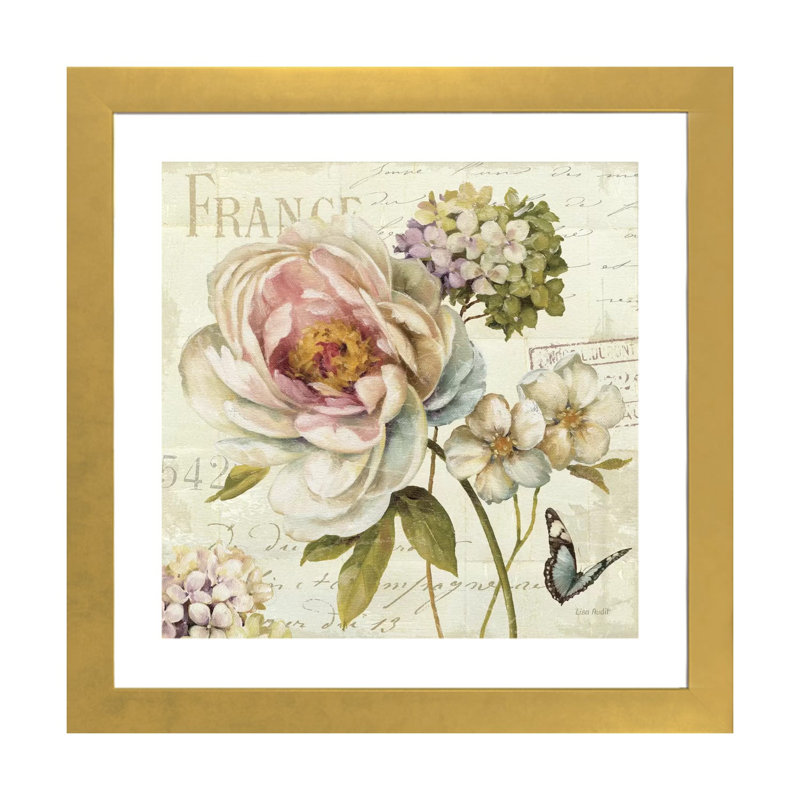 Marche de fleurs III (sans texte) de Lisa audit-impression d’art graphique, H 24 po x l 24 po x p 1 po, Papier encadré doré