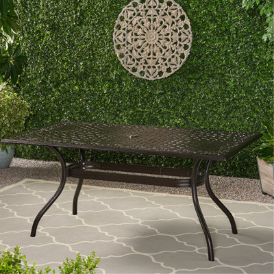 Table de mobilier d'extérieur en fonte d'aluminium - Superbe motif floral et parasol rectangulaire avec fente fascinante