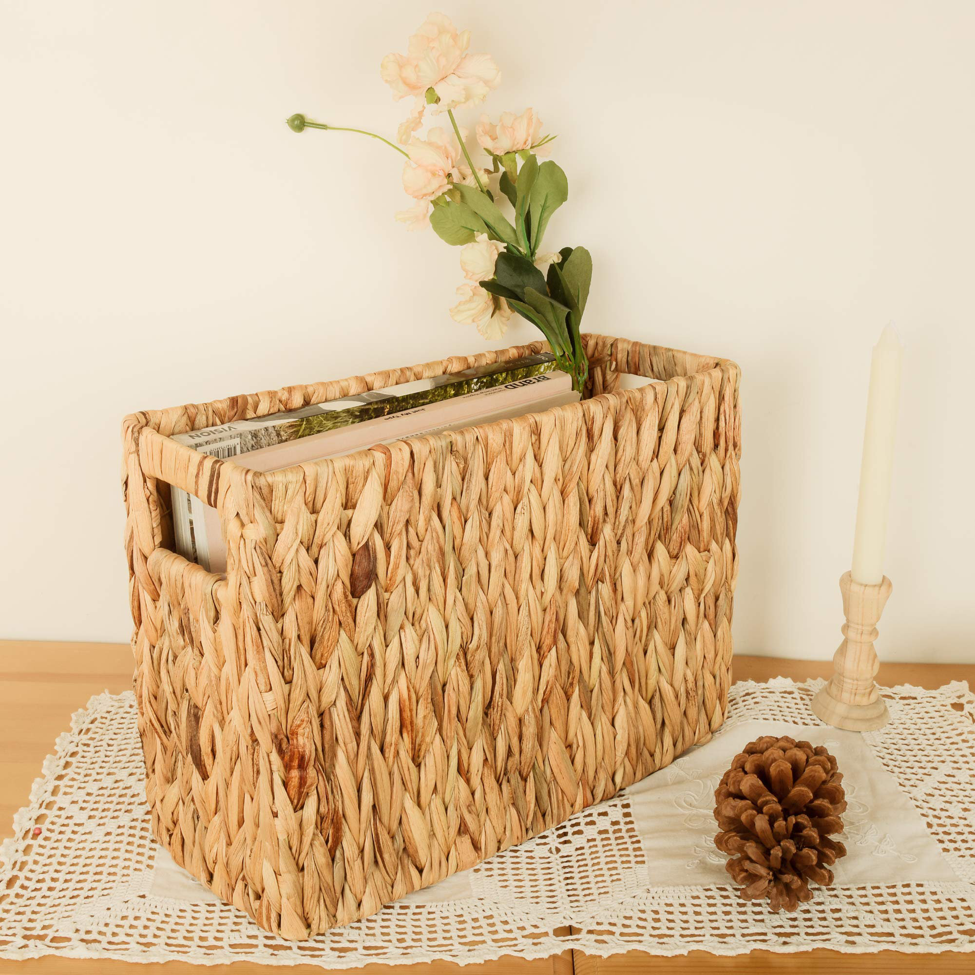 Bayou Breeze Hand-Woven Magazine Holder, Magazine Wicker Basket For ...