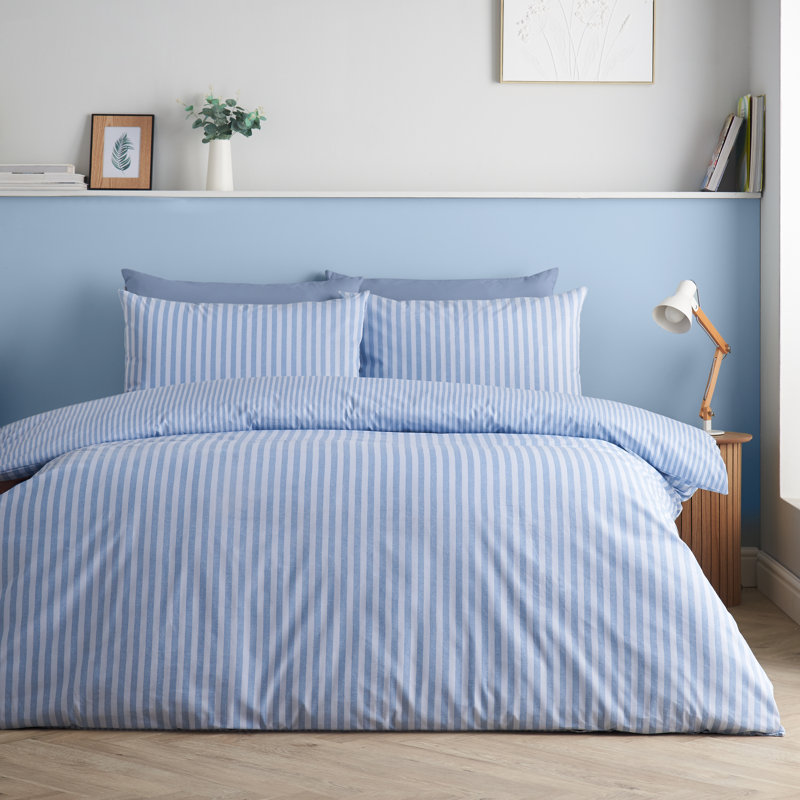 Epping Textured Stripe Reversible Duvet Cover Set, Blue, Double