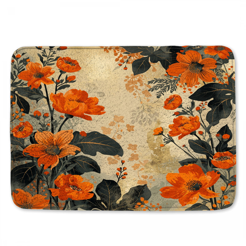 Orange Floral Arrangement Bath Mat, 24in W x 17in L