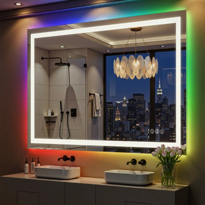 Lunara UL Certified Frameless Dual Lighting RGB Backlit & LED Frontlit Bathroom Vanity Mirror, Temper Glass, Smart Anti-fog