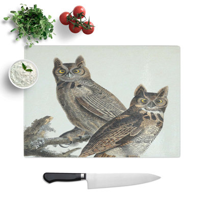 Glass Great Horned Owls by John James Audubon Chopping Board