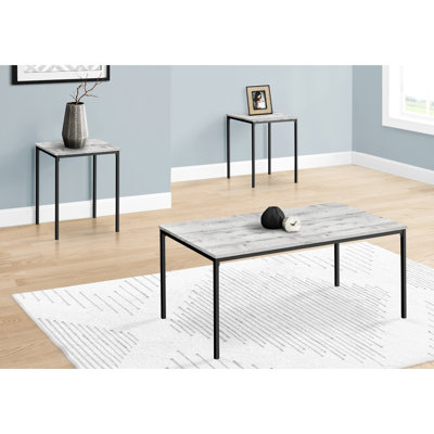 Chic 3 Table With Grey Laminate And Modern Black Metal Design Fashionable 3Pcs Solicitation