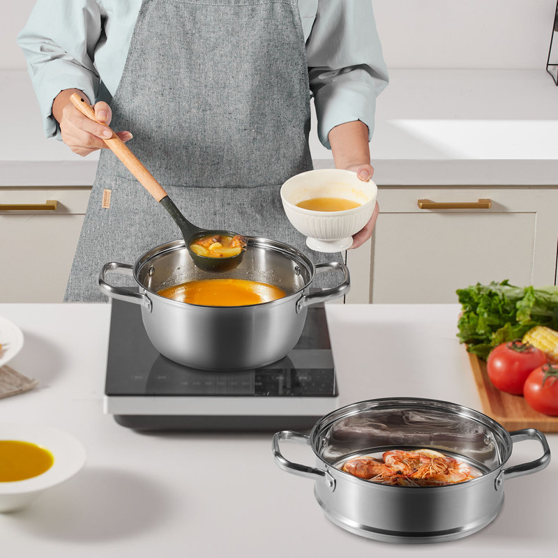 Stainless Steel 9.5'' Steamer Pot with Basket Insert