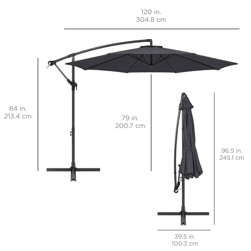 Parasol de marché pour l'extérieur suspendu et décalé de 10 pi Dannitta avec réglage facile de l'inclinaison, Gris