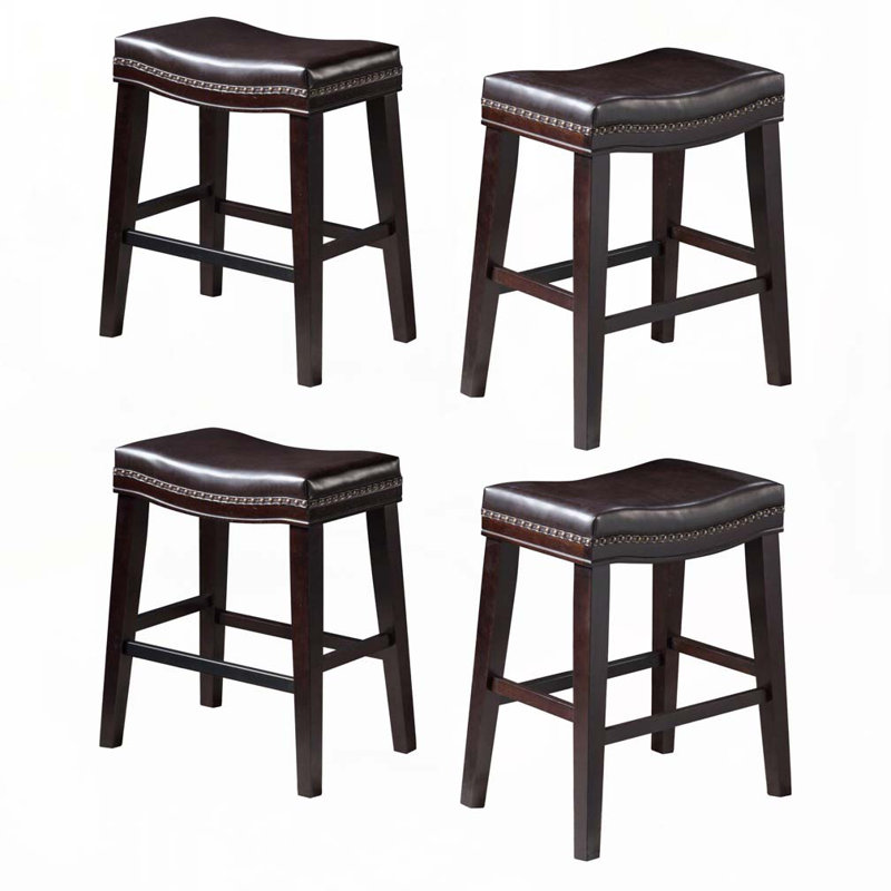 Ensemble de tabourets de bar rembourrés en similicuir avec repose-pieds et garniture cloutée