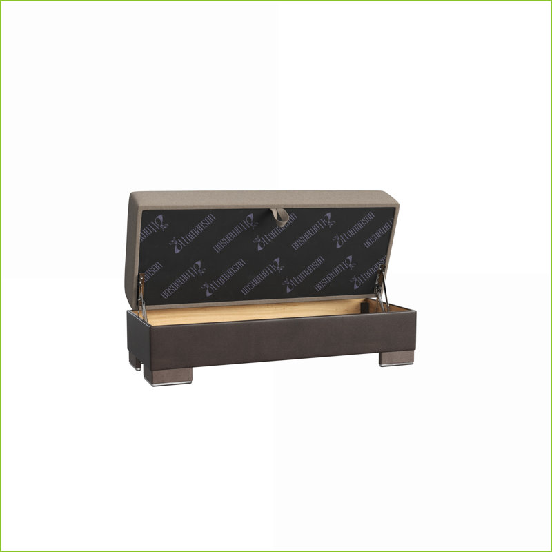 Repose-pieds avec rangement, chenille en polyuréthane moderne, beige / brun clair — Pour les studios, les dortoirs et les salons | Brun | Bois