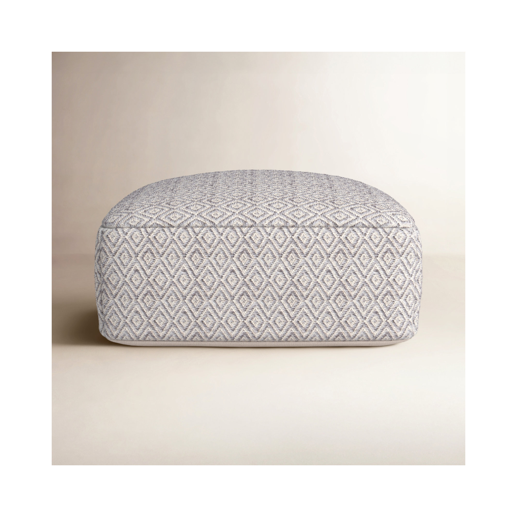 Iyanola 34'' Wide Square Geometric Pouf Ottoman, Beige/Gray