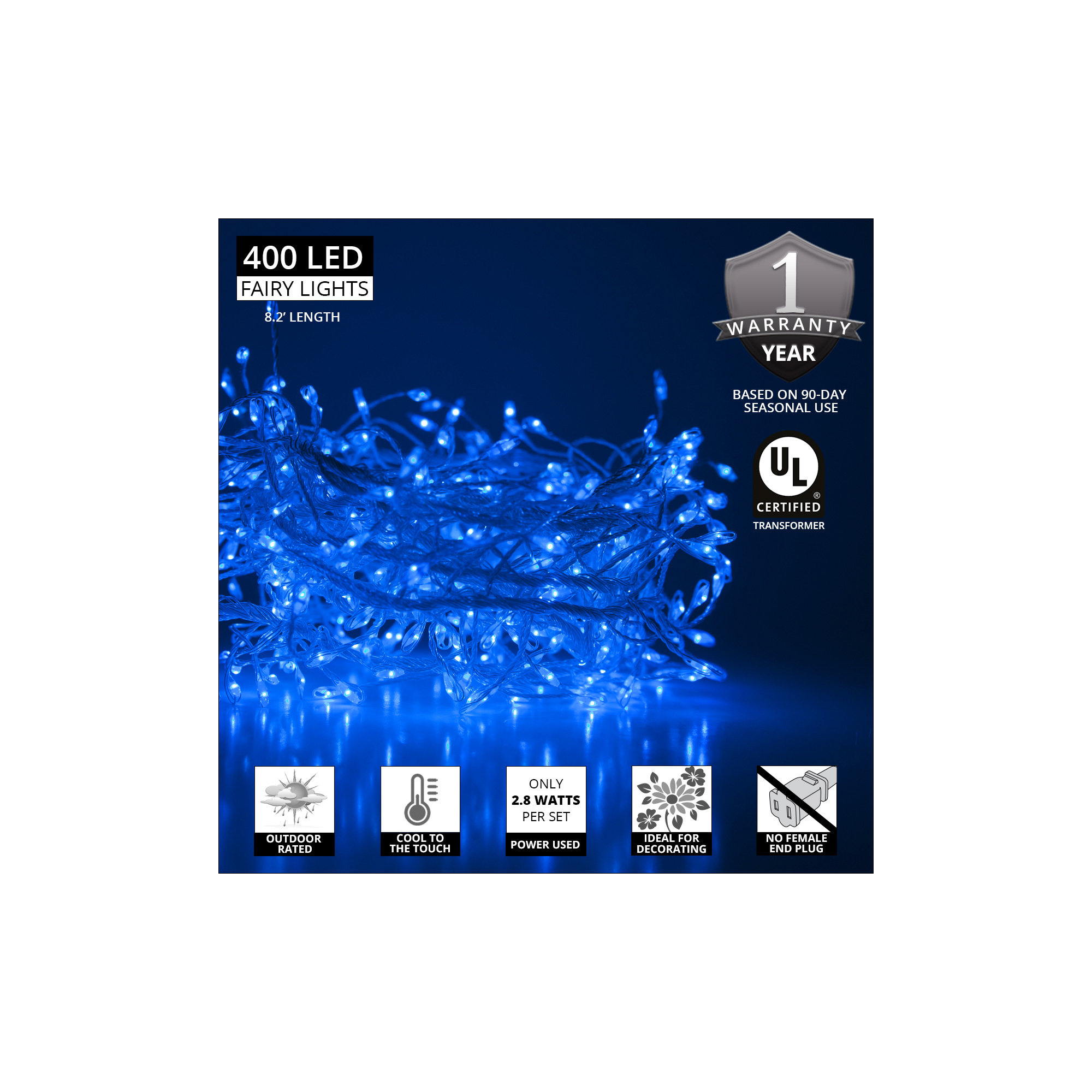 96'' LED String Lights, Blue