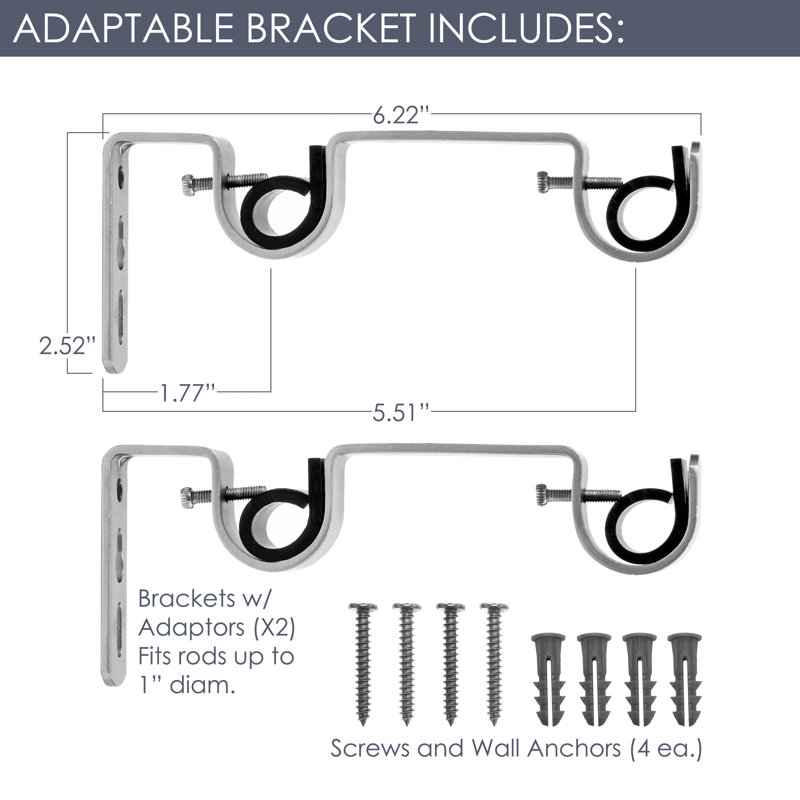 Adaptable Double Curtain Rod Mounting Bracket (pair), Black
