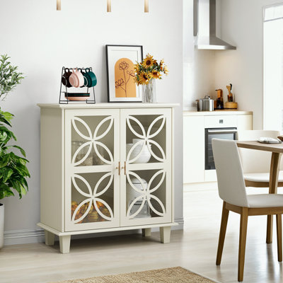 Armoire décorative avec 2 portes en verre et tablettes réglables