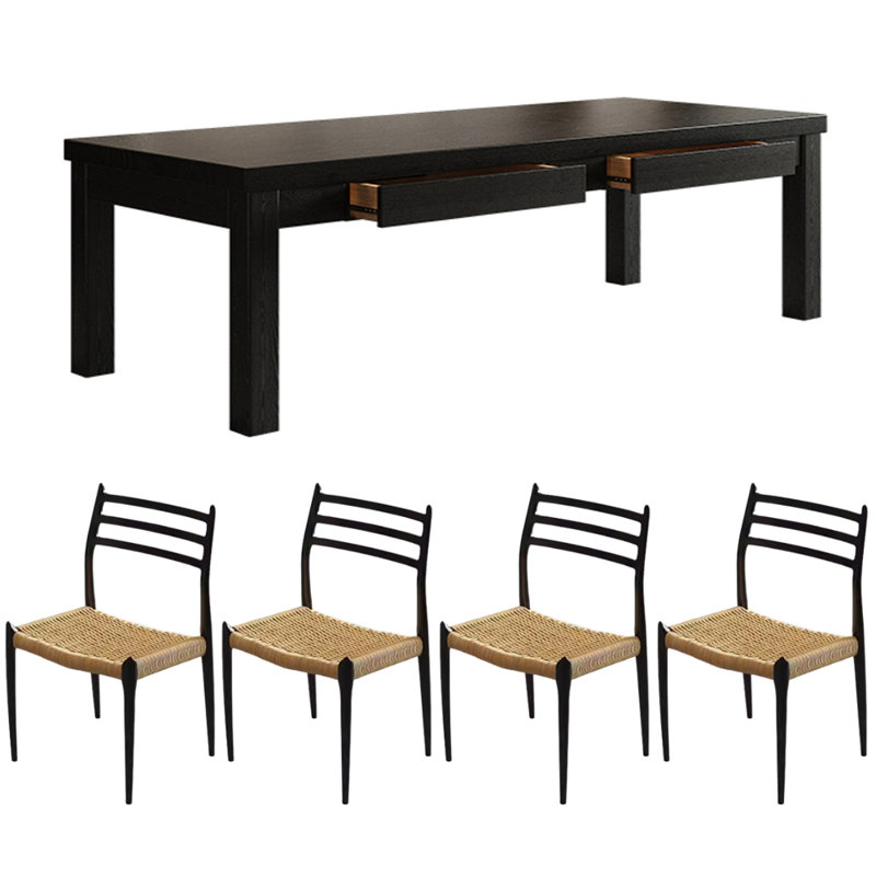4 - Person Solid Wood Top Four Leg Dining Set, 29.52" H x 86.61" L x 35.43 " W