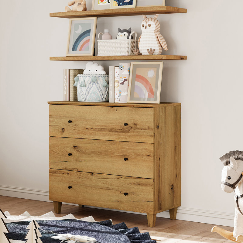 Kids Dresser With 3 Drawers For Children's Room Bedroom, Oak Brown