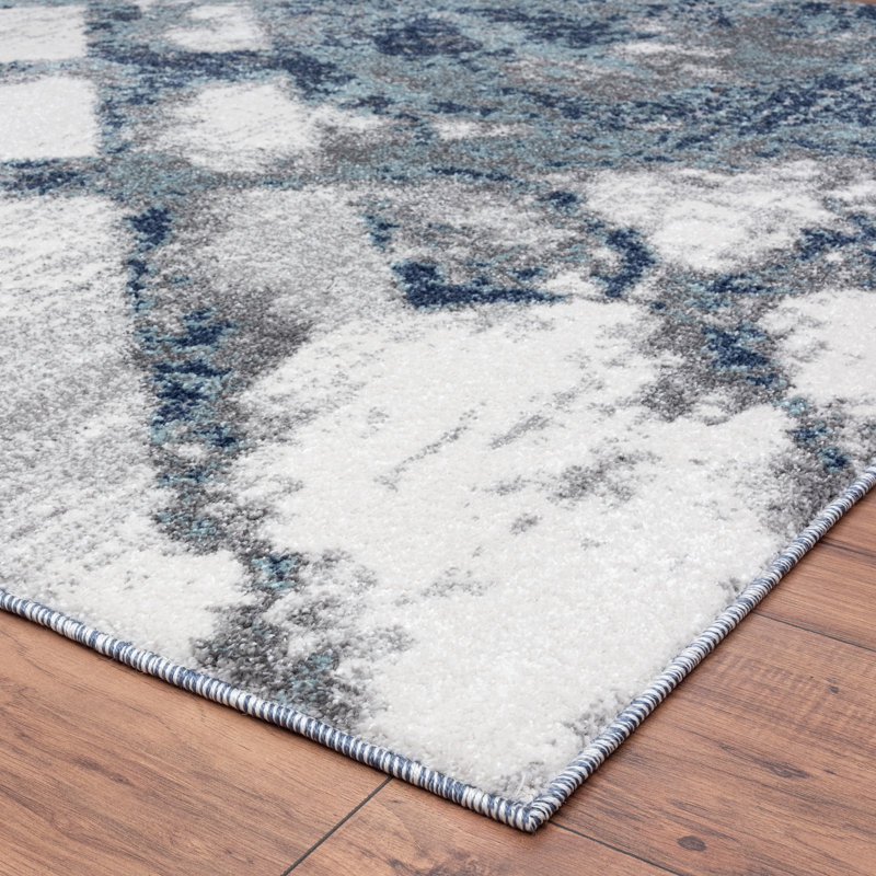Tapis bleu à motif géométrique, Rectangle 6 pi x 9 pi