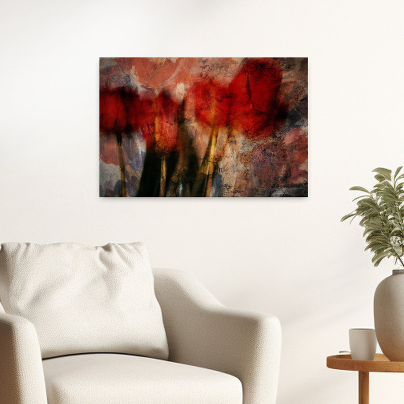 «Red Tulips», art mural contemporain abstrait, H 24 po x l 16 po