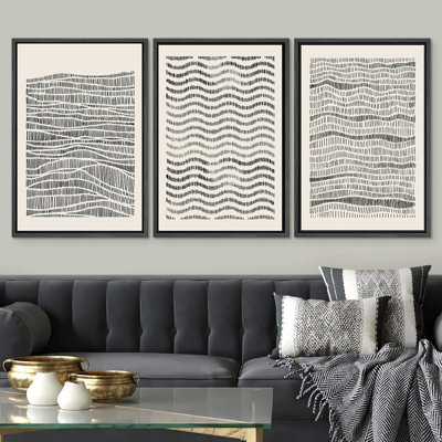 Geometric Line " Black Tan Dark Geometric Wave Pattern " 3 - Pieces