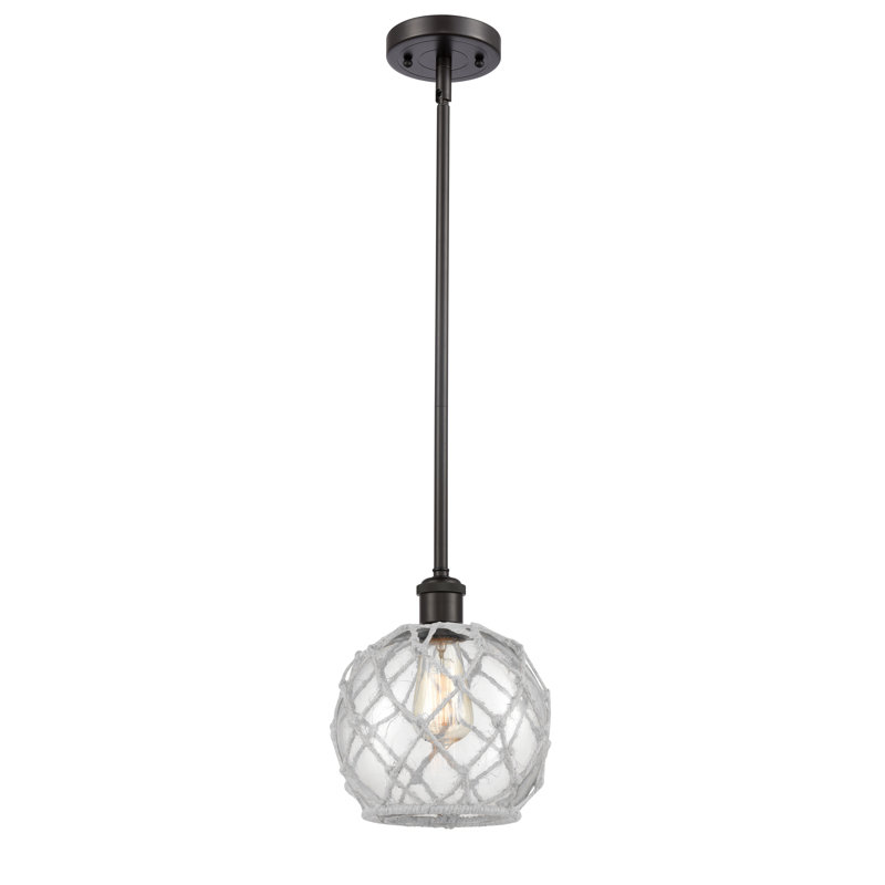 Luminaire suspendu sphère 1 lumière Tobey, H 10 pi x l 8 po x P 8 po, Transparent/blanc, Bronze huilé