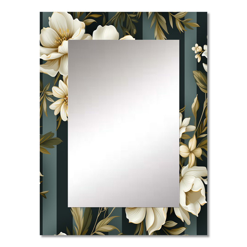 Stephano Classic Elegant Striped Floral Dreamscape - miroir mural rayé, miroir décoratif rétro, impression d'art en métal