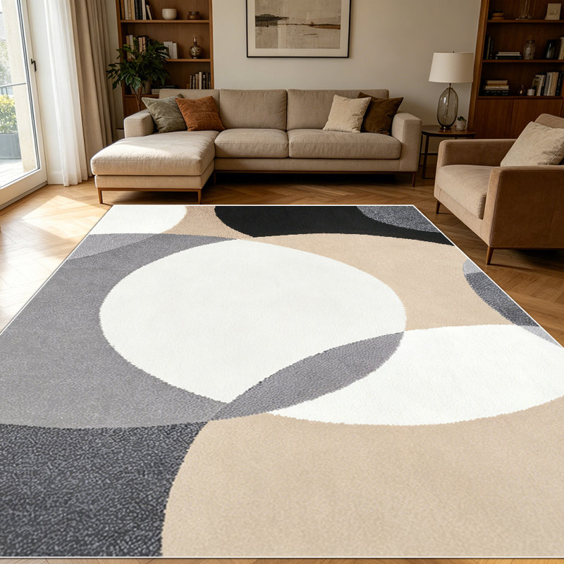 1PC Neutral Tone Overlapping Geometric Circle area rugs for Living Room, Soft and Comfortable, Suitable for all seasons, easy-to-maintain, machine washable Indoor floor mat, Under Table suitable for dining room, bedroom, home office, entryway,