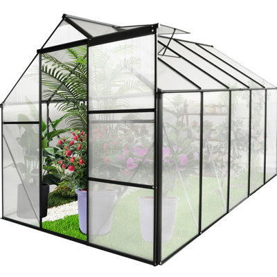 6x10 Ft Greenhouse With Adjustable Roof And Resistance All Year Season Outdoor Powder Coated Frame For Plants