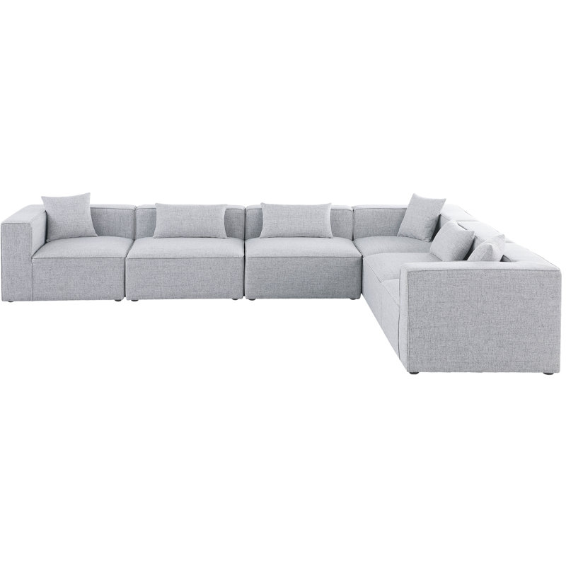 Cube Upholstered L-Shaped Sectional Reversible, Grey Linen Textured Fabric