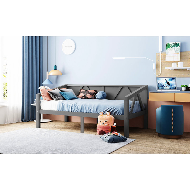 Lit de jour gris simple avec teinte élégante et fonction polyvalente, pieds en pin massif, rangement pratique sous le lit. L 79,5 po x l 42,3 po x L 34,7 po, certaines nécessitant un assemblage, conception moderne, double ou lit, rangement