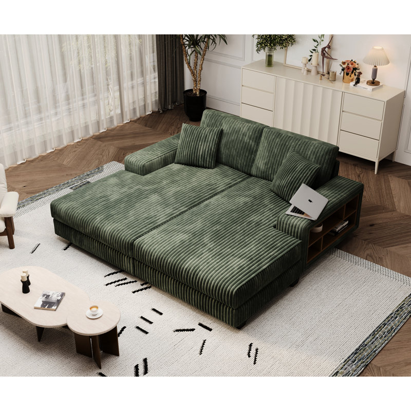 Canapé moderne, canapé modulaire en velours côtelé avec ressorts ensachés et base en bois, Vert