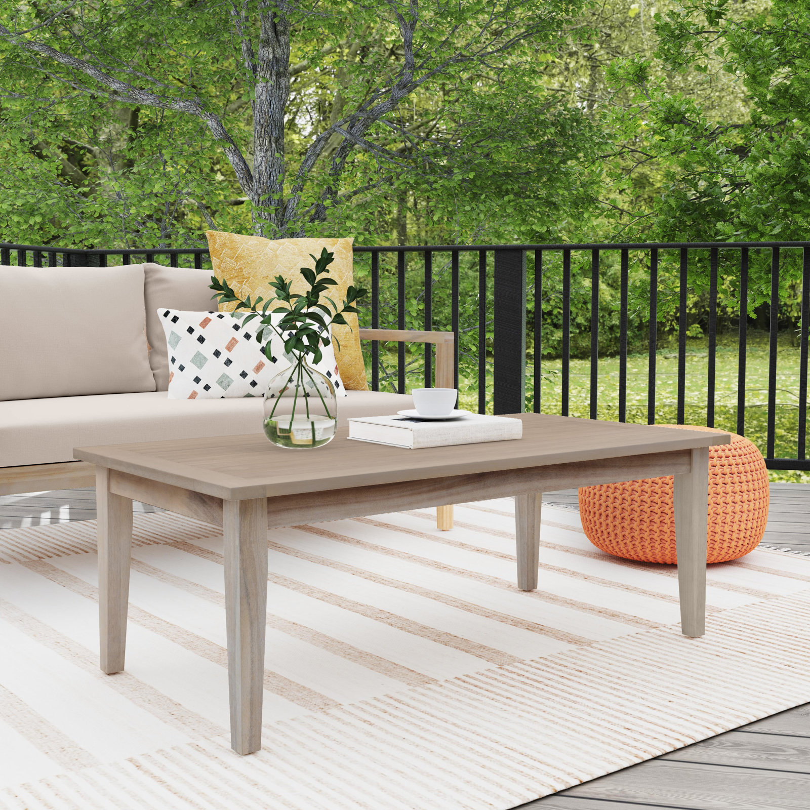 Amina Outdoor Acacia Rectangular Coffee Table