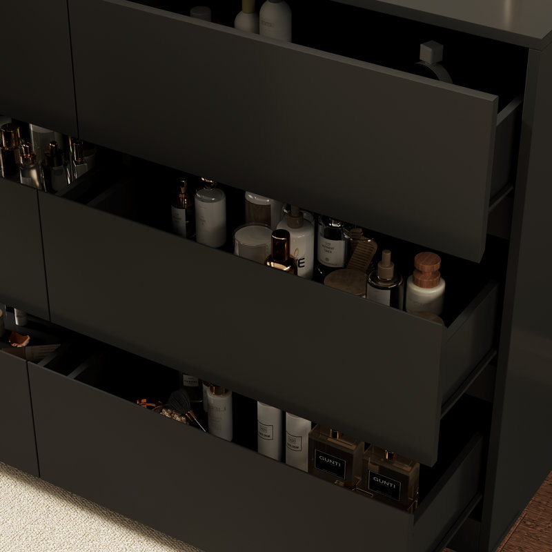Extendable Vanity Table with 6 Drawers, Black