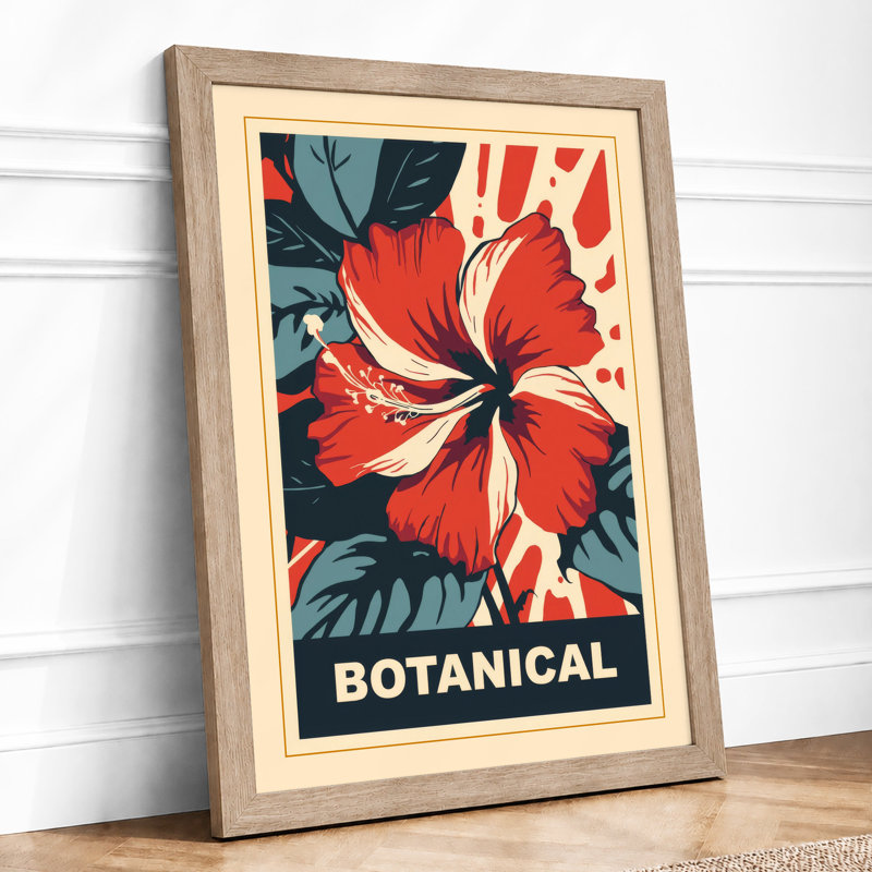 Hibiscus Bold Botanical - Framed Print, Oak, A4 - 29.7 x 21.0 cm
