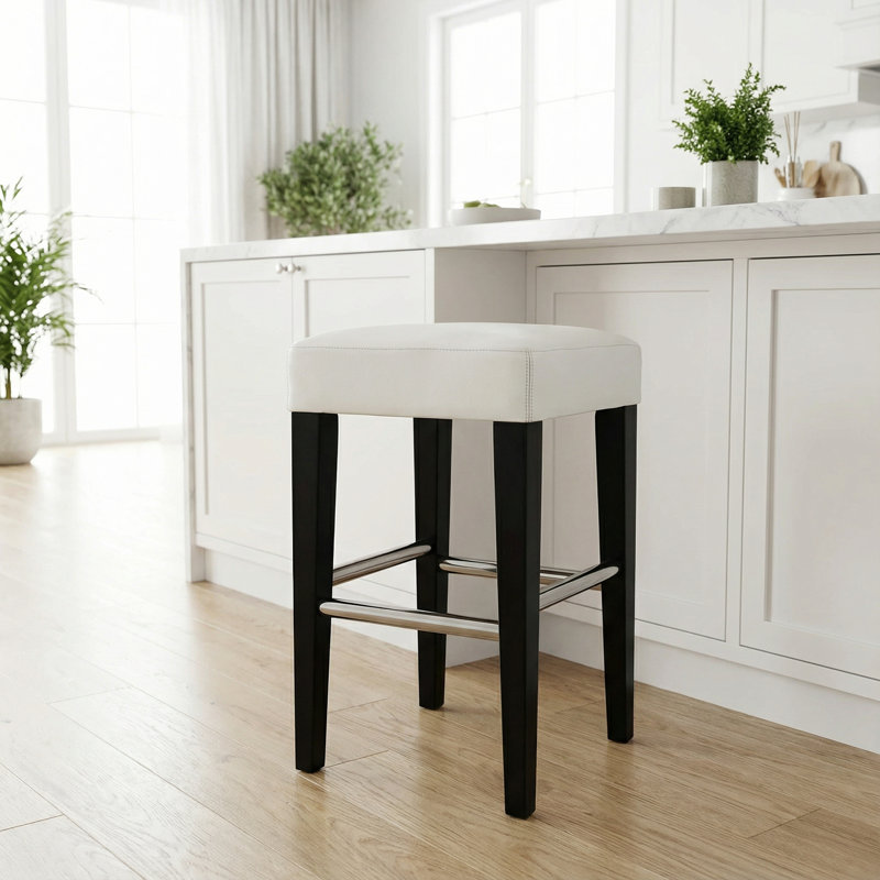Landershire Leather Counter Stools with Solid Wood Frame, White