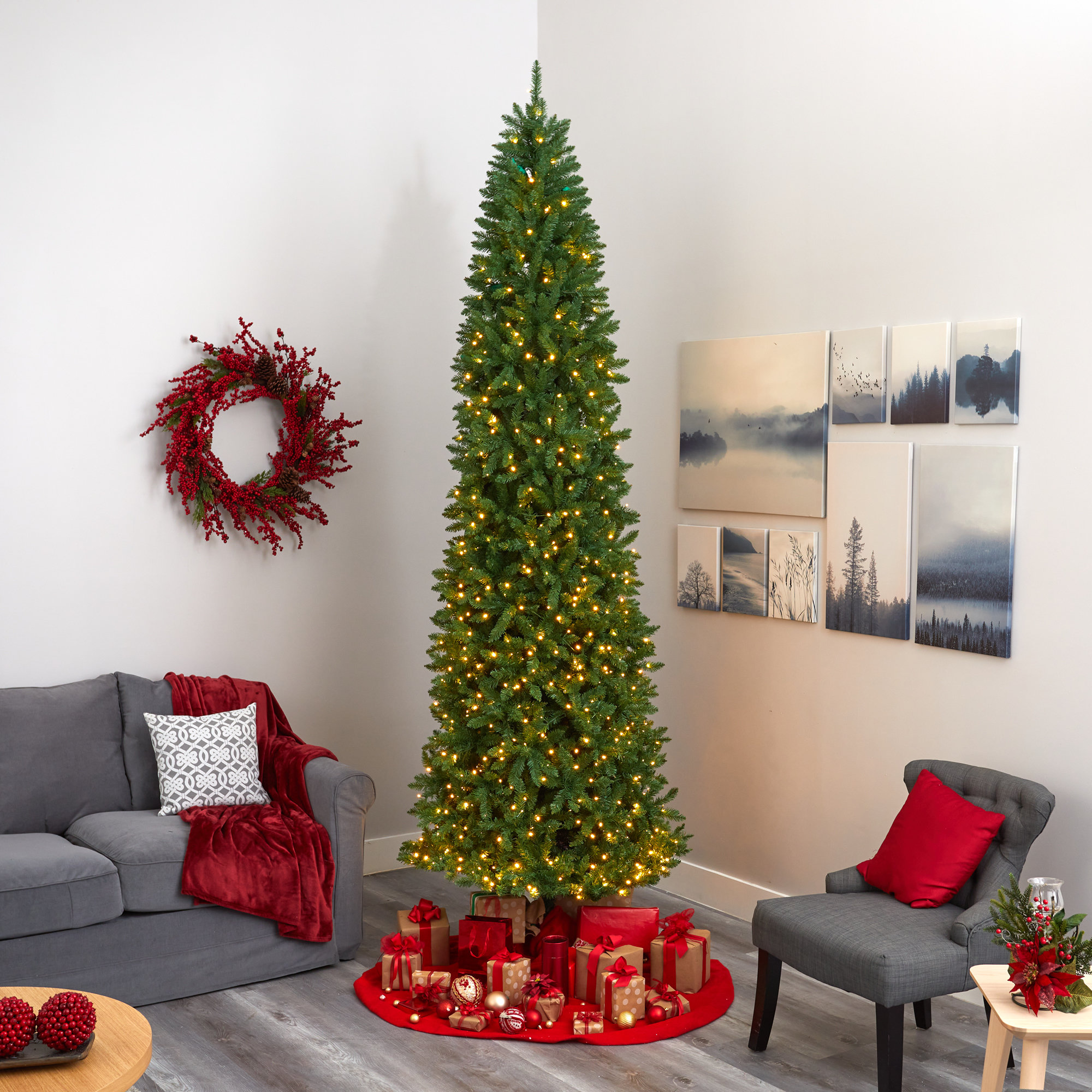 Lighted Artificial Pine Christmas Tree, 10' H