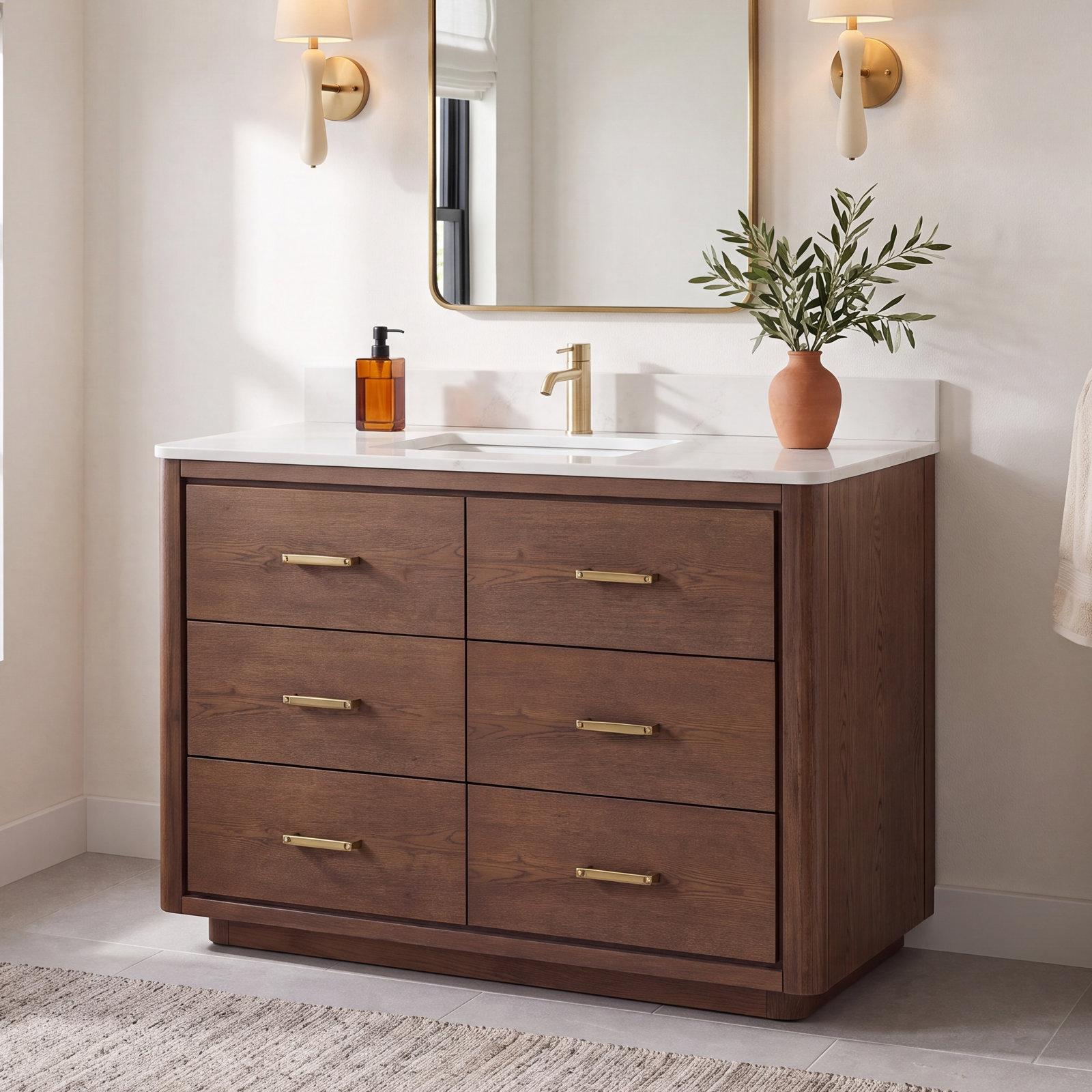 Porto 48'' Single Bathroom Vanity, Dark Brown Oak, Gold