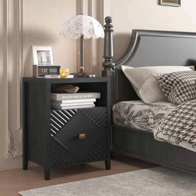 Nightstand with Charger Station and USB Port,19 Inch Modern Night Stand with Storage Shelf, Bedside Tables for Bedroom, Home, Living Room,Black