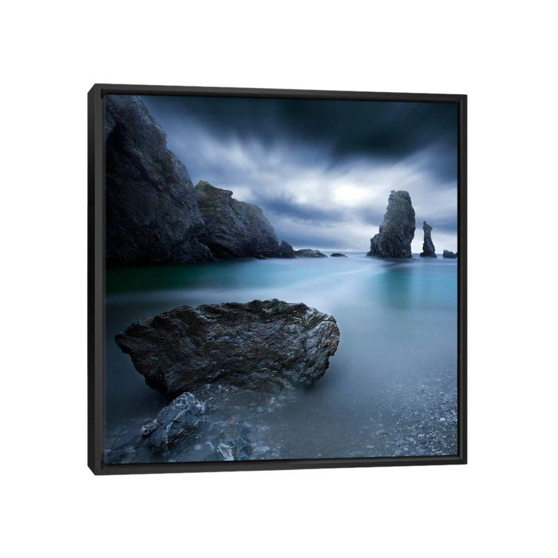 «Turquoise III», impression sur toile tendue, H 18 po x l 18 po x P 1,5 po, Toile avec cadre noir, Pas de tapis