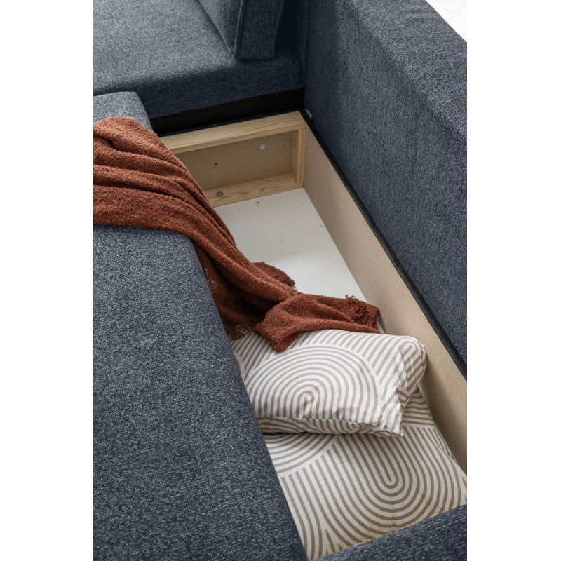 Brave Dave 6 Seater Corner Sofa Bed Chenille, Navy Blue