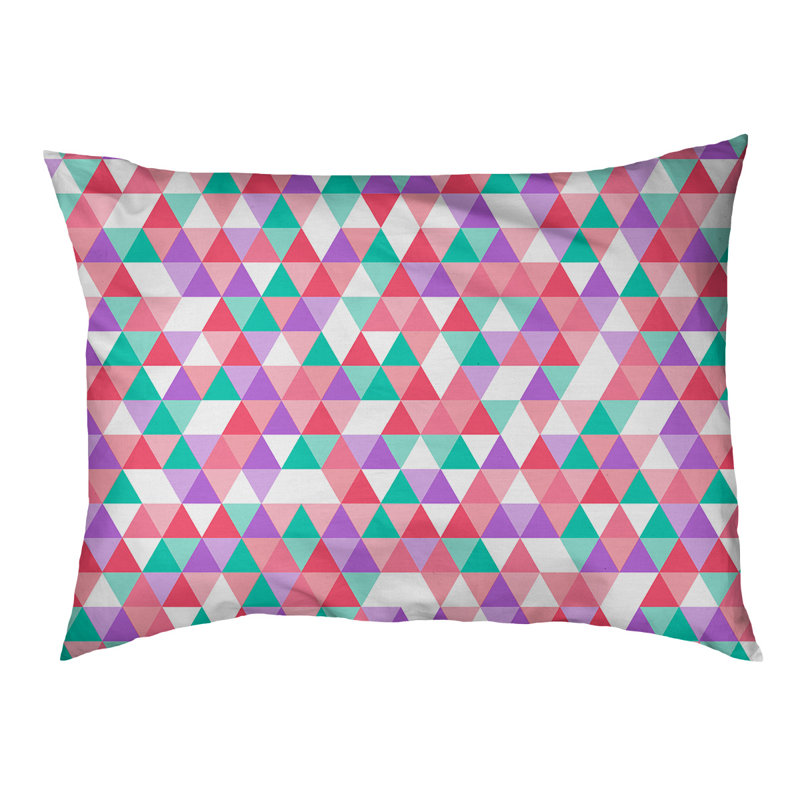 Coussin d’extérieur triangle Campion, Moyen (L 29,5 po x P19,5 po x H 9,5 po), Rose / mauve / vert