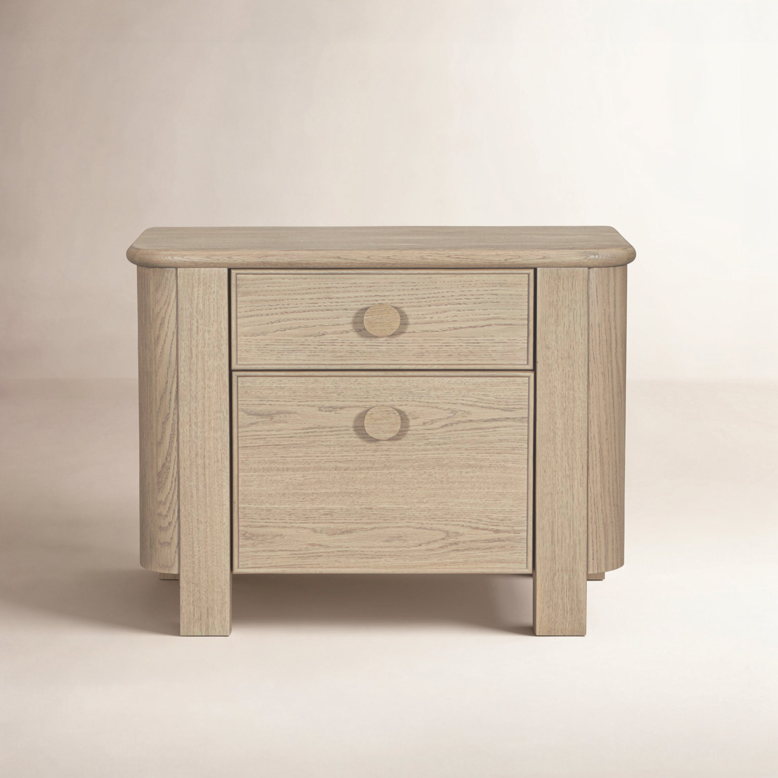 2-Drawer Large Oak Nightstand, Brown