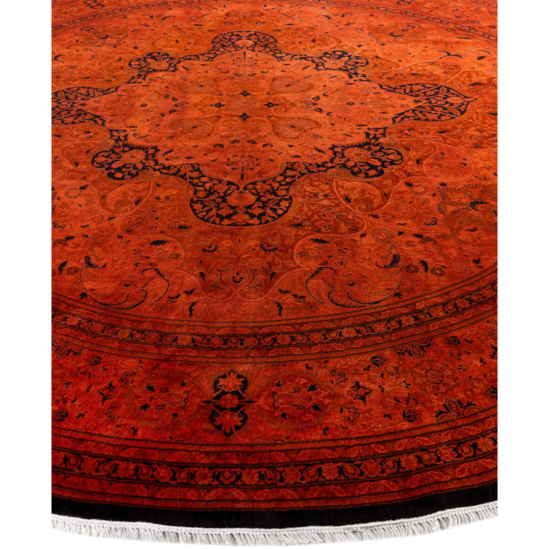 Tapis rond en laine orange unique 12 pi 1 po x 12 pi 1 po Huckstep
