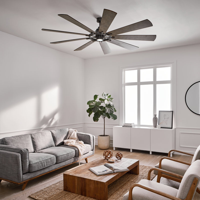 Ventilateur de plafond à DEL 9 pales avec contrôle mural et ensemble d'éclairage inclus Gentry, Fer enclume