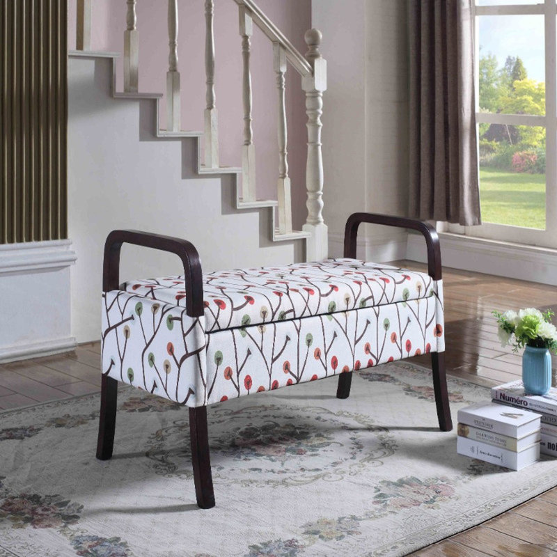Polyester Blend Upholstered Storage Bench, Red/Green, 23.25" H x 43.25" W x 17.25" D