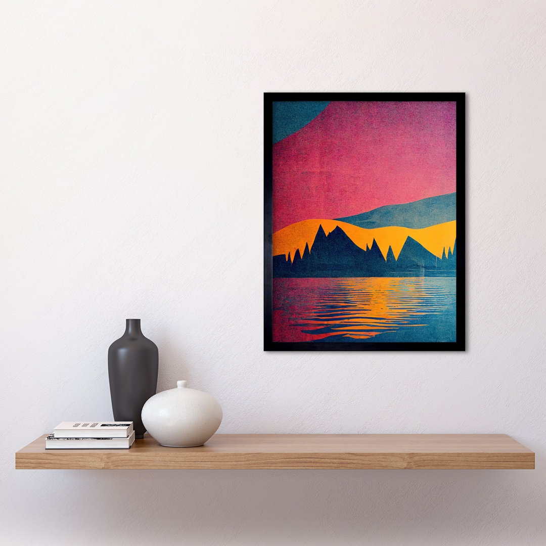 Sunset At Lakeside Modern Pop - Single Picture Frame Print